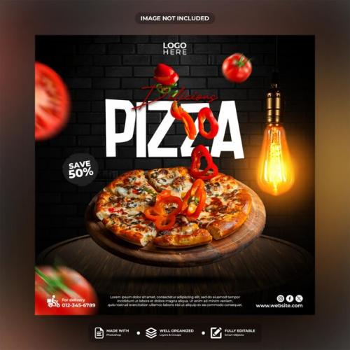 Delicious Pizza Social Media Post Template Design