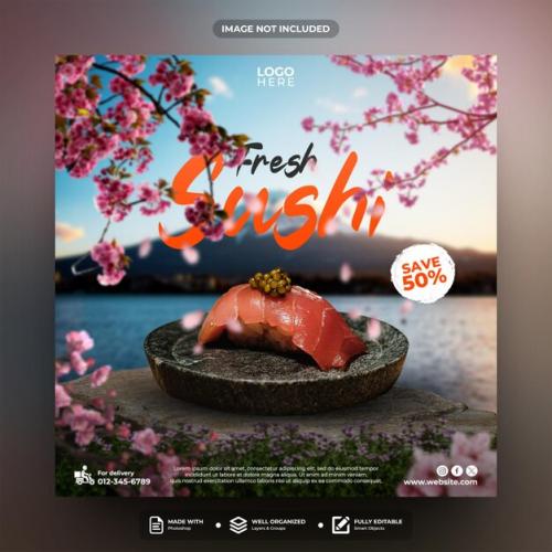 Fresh Sushi Social Media Post Template Design