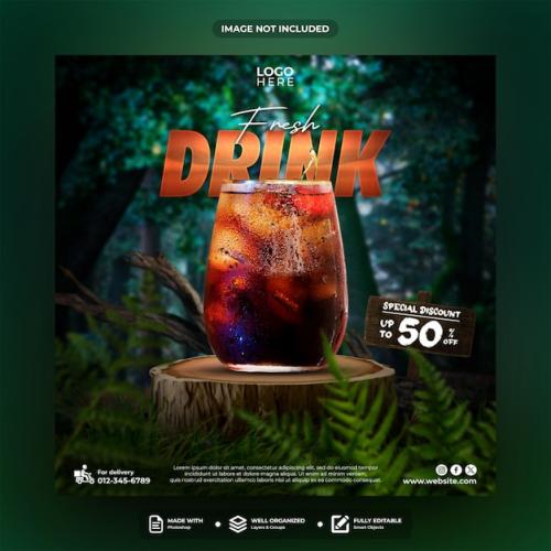 Fresh Drink Social Media Post Template Design