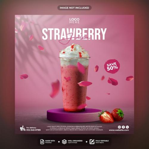 Strawberry Juice Social Media Post Template Design