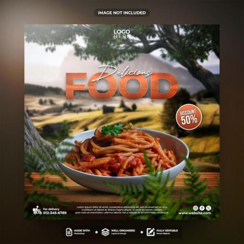 Delicious Food Social Media Post Template Design