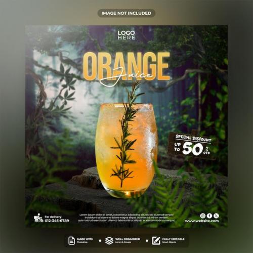 Orange Juice Social Media Post Template Design