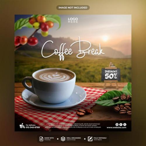 Coffee Break Social Media Post Template Design
