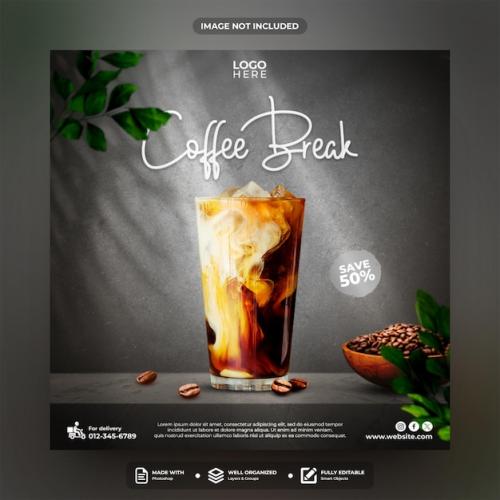 Coffee Break Social Media Post Template Design