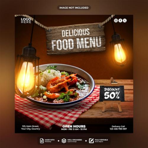 Delicious Food Menu Social Media Post Template