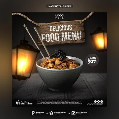 Delicious Food Menu Social Media Post Template