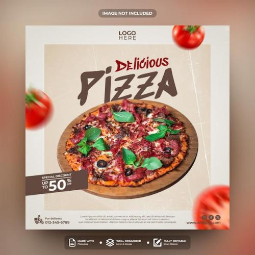 Delicious Pizza Social Media Post Template Design