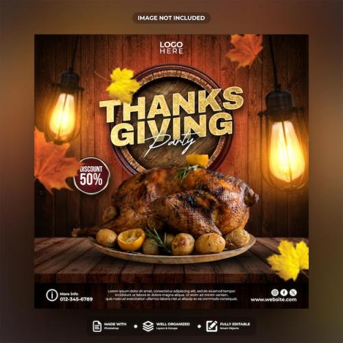 Thanksgiving Party Social Media Post Template Design