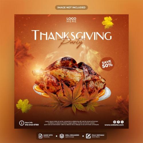 Thanksgiving Party Social Media Post Template Design