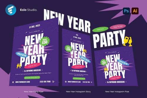 Dark Purple Colorful New Year Party Set