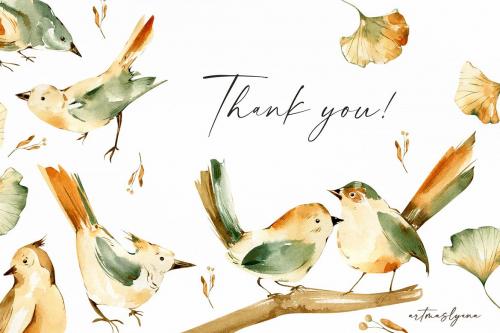 Watercolor Birds Clipart, Digital Autumn Images