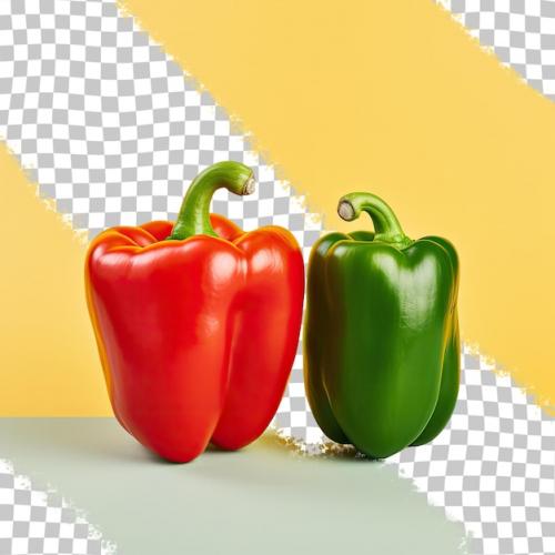 A Green And Red Pepper And A Yellow And White Background.