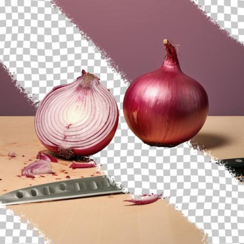 A Red Onion That Has Been Chopped Rests On The Table In The Kitchen