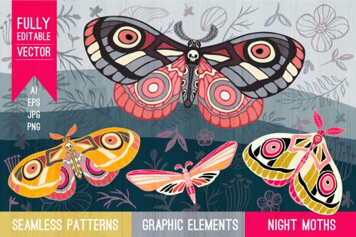 Deeezy - Night Moths, Butterflies Vector Set