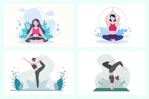 Deeezy - 18 Yoga or Meditation Flat Design Vector Illustration