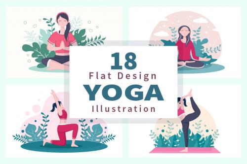 Deeezy - 18 Yoga or Meditation Flat Design Vector Illustration