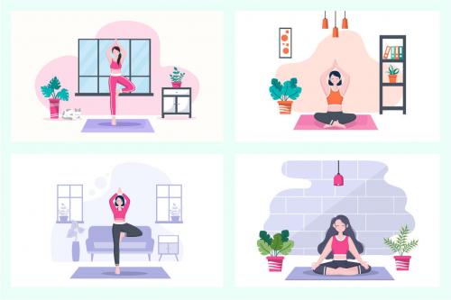 Deeezy - 18 Yoga or Meditation Flat Design Vector Illustration