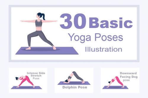 Deeezy - 30 Yoga Poses and Fitness Exercises Illustration