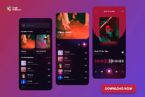 Music App - Dark mode & Magenta Color