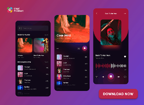 Music App - Dark mode & Magenta Color