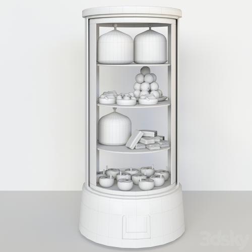 Refrigerator in a cafe with desserts and various sweets 2. Confectionery shop