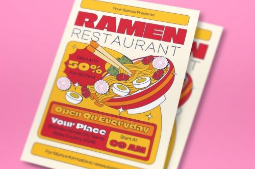 Cream Retro Ramen Restaurant Flyer Set