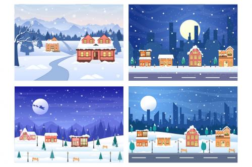 Deeezy - 25 Christmas Winter Houses Background Vector