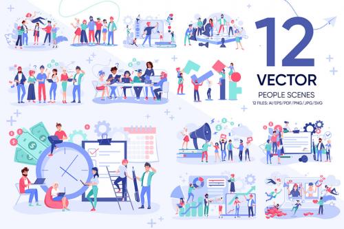 Deeezy - 12 vector people scenes on business abstract themes