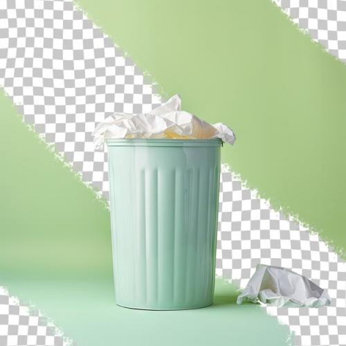 Isolated Light Green Bin With White Bag On Transparent Background