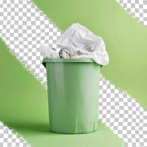 Isolated Light Green Bin With White Bag On Transparent Background