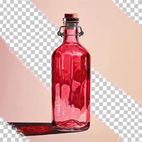 A Bottle Of Red Liquid Is On A Table With A Red Cloth.