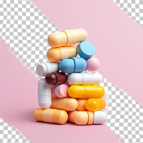 A Variety Of Pills Stacked On A Gray Surface