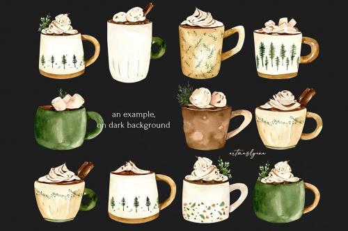 Watercolor Hot Winter Drinks clipart Christmas cup