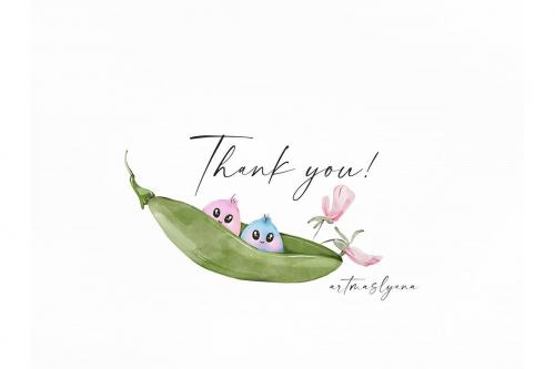 Watercolor Peas in a Pod, Twin Baby Shower clipart