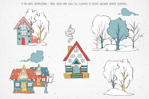 Deeezy - Cozy Winter Houses Vector Illustrations