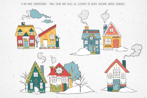 Deeezy - Cozy Winter Houses Vector Illustrations