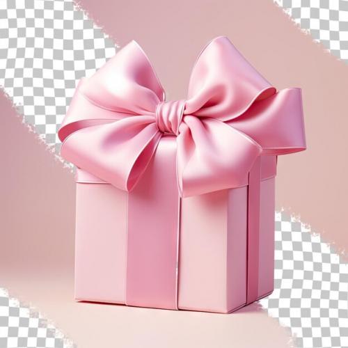 Closeup Photo Of A Gift Covered With A Large Bow In A Pink Box Against A Transparent Background Possibly For Christmas Or A Birthday Celebration