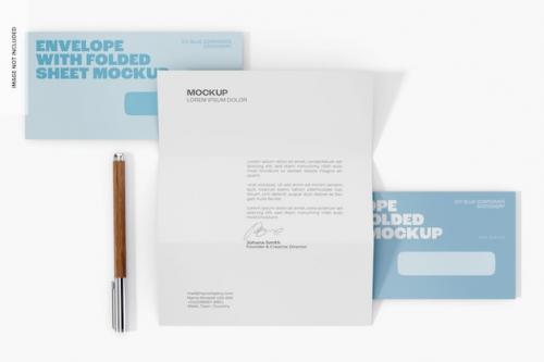 Corporate Envelopes With Folded Sheet Mockup, Top View 02