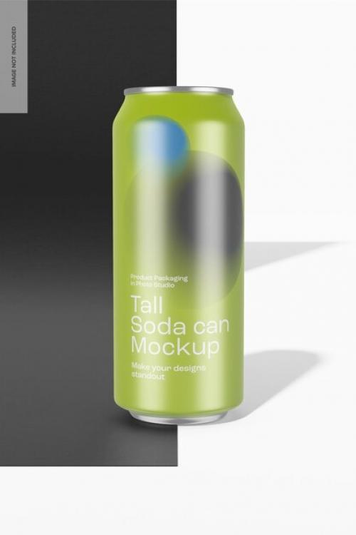 Tall Soda Can Mockup, Front View
