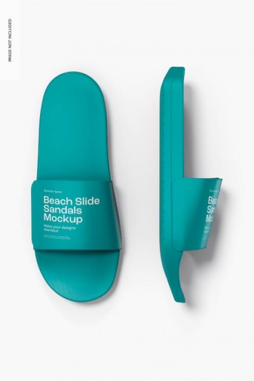 Beach Slide Sandals Mockup, Top View 02