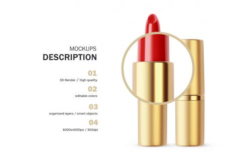 Deeezy - Gold Round Lipstick - Cosmetic PSD Mockup