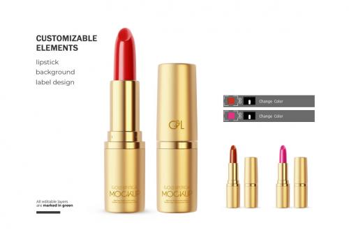 Deeezy - Gold Round Lipstick - Cosmetic PSD Mockup