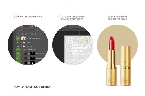 Deeezy - Gold Round Lipstick - Cosmetic PSD Mockup