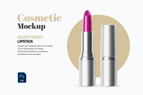 Deeezy - Silver Round Lipstick - Cosmetic PSD Mockup