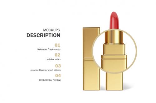 Deeezy - Gold Square Lipstick - Cosmetic PSD Mockup