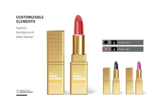 Deeezy - Gold Square Lipstick - Cosmetic PSD Mockup