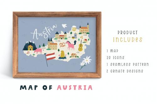 Austria Illustrated Country Map & Cliparts
