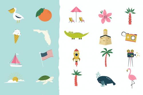 Florida state, USA, Illustrated Map & Cliparts