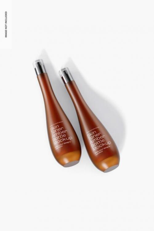 Skin Toner Amber Bottles Mockup, Dropped