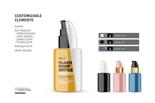 Deeezy - Plastic Pump Bottle With Editable Lid - Cosmetic Product Mockup